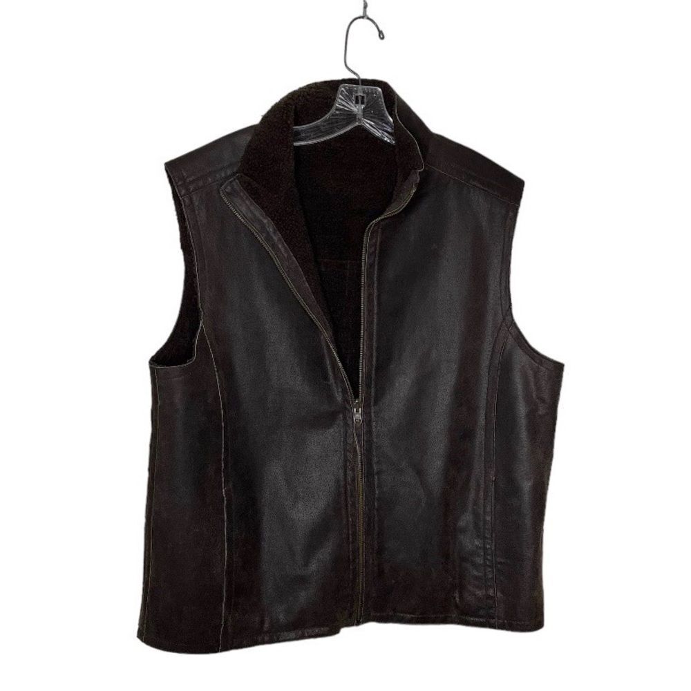 ROPER Leather Sherpa Reversible Vest Brown Zip Closure Mens Size Large